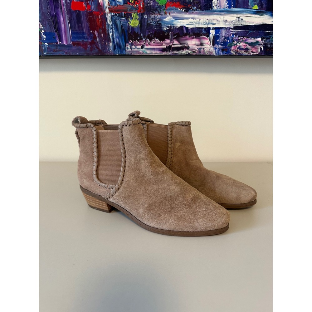 Jack Rogers Taupe Suede Whipstitch Chelsea Ankle Boots | Size 7.5